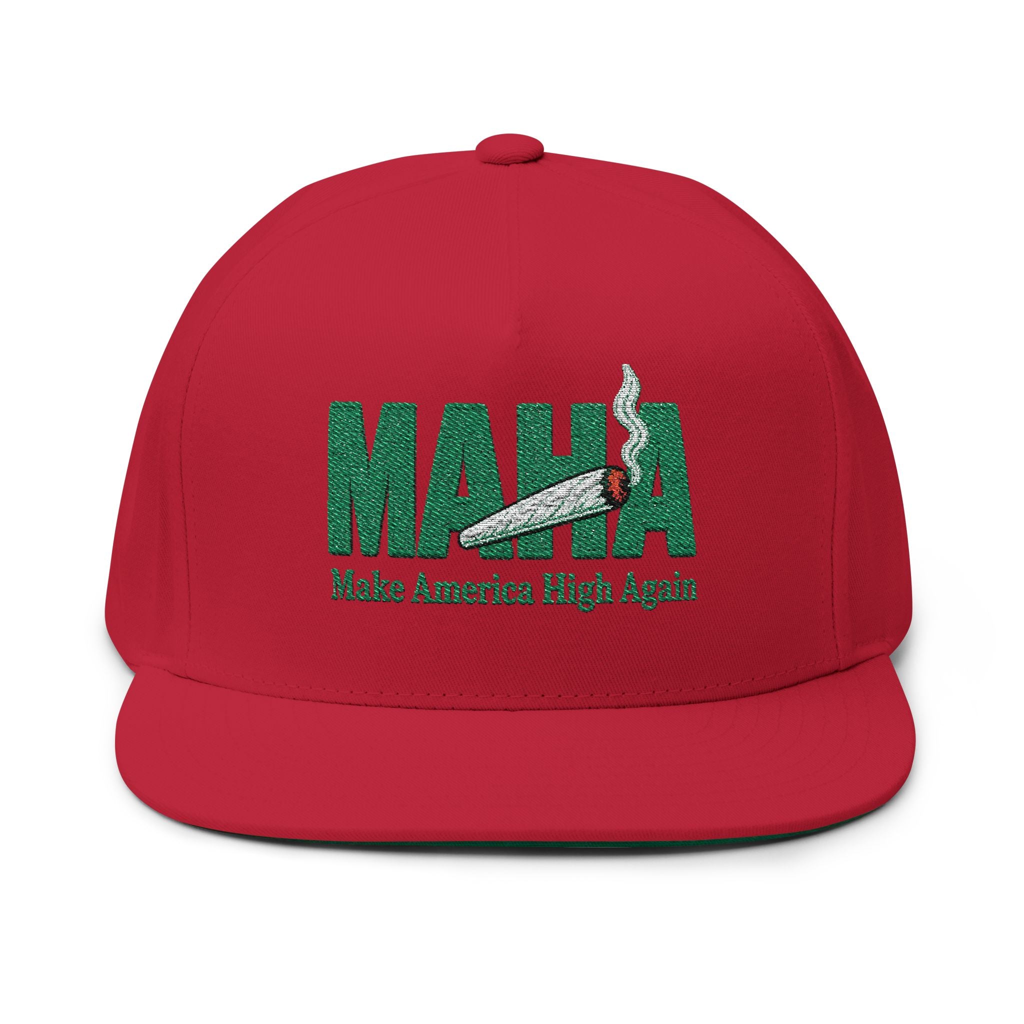 Make America High Again MAHA Embroidered Flat Bill Cap | Cannabis Leaf Joint Logo