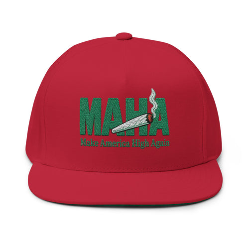 Make America High Again MAHA Embroidered Flat Bill Cap | Cannabis Leaf Joint Logo